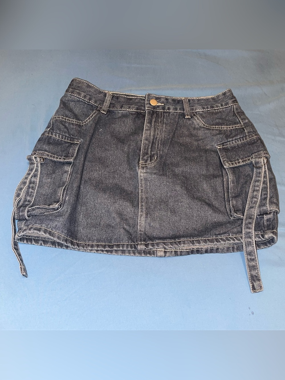 Dark Wash Denim Cargo Skirt